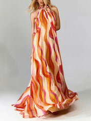 Robe longue élégante col licou tressé