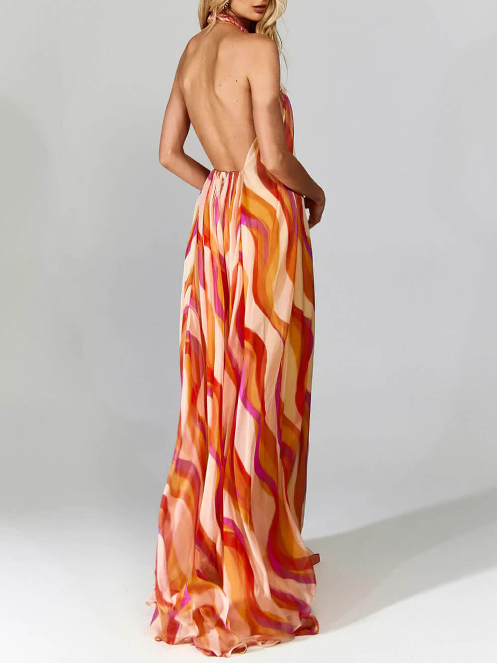 Robe longue élégante col licou tressé