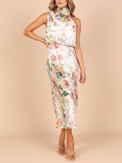 Robe longue fleurie col licou