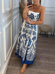 Robe mi-longue ample à imprimé floral ethnique