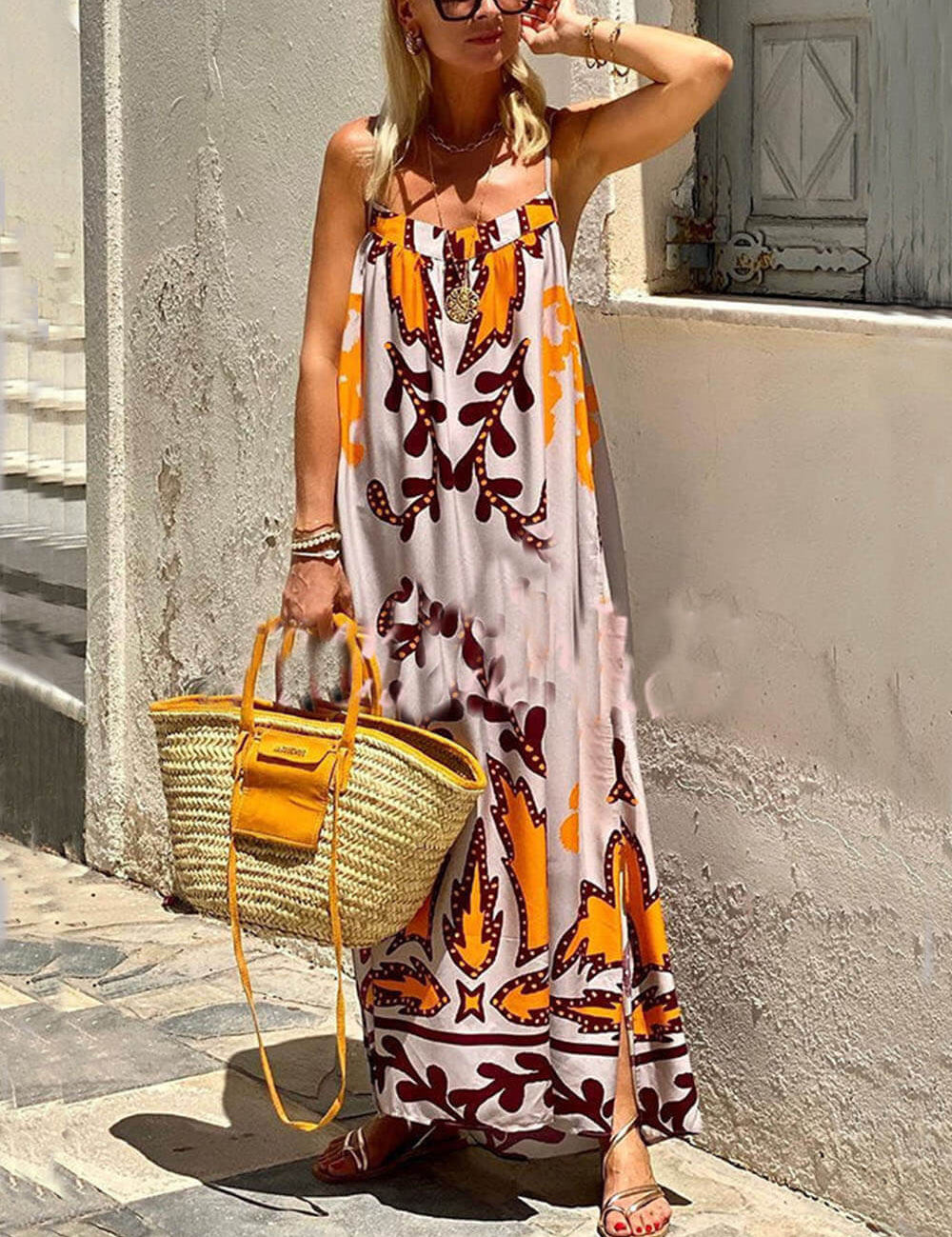 Robe longue ample imprimée ethnique