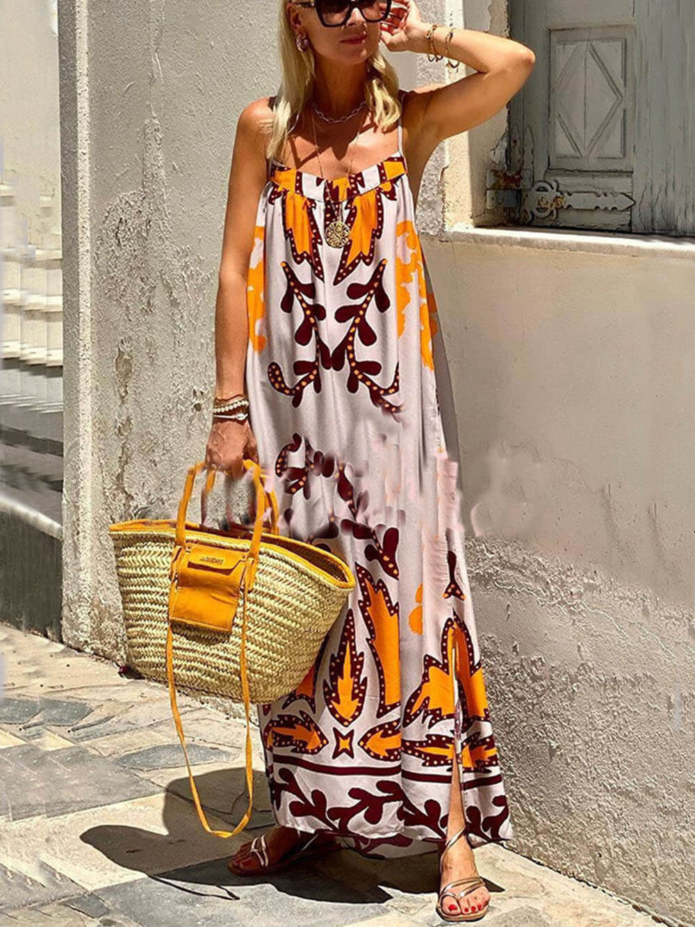 Robe longue ample imprimée ethnique