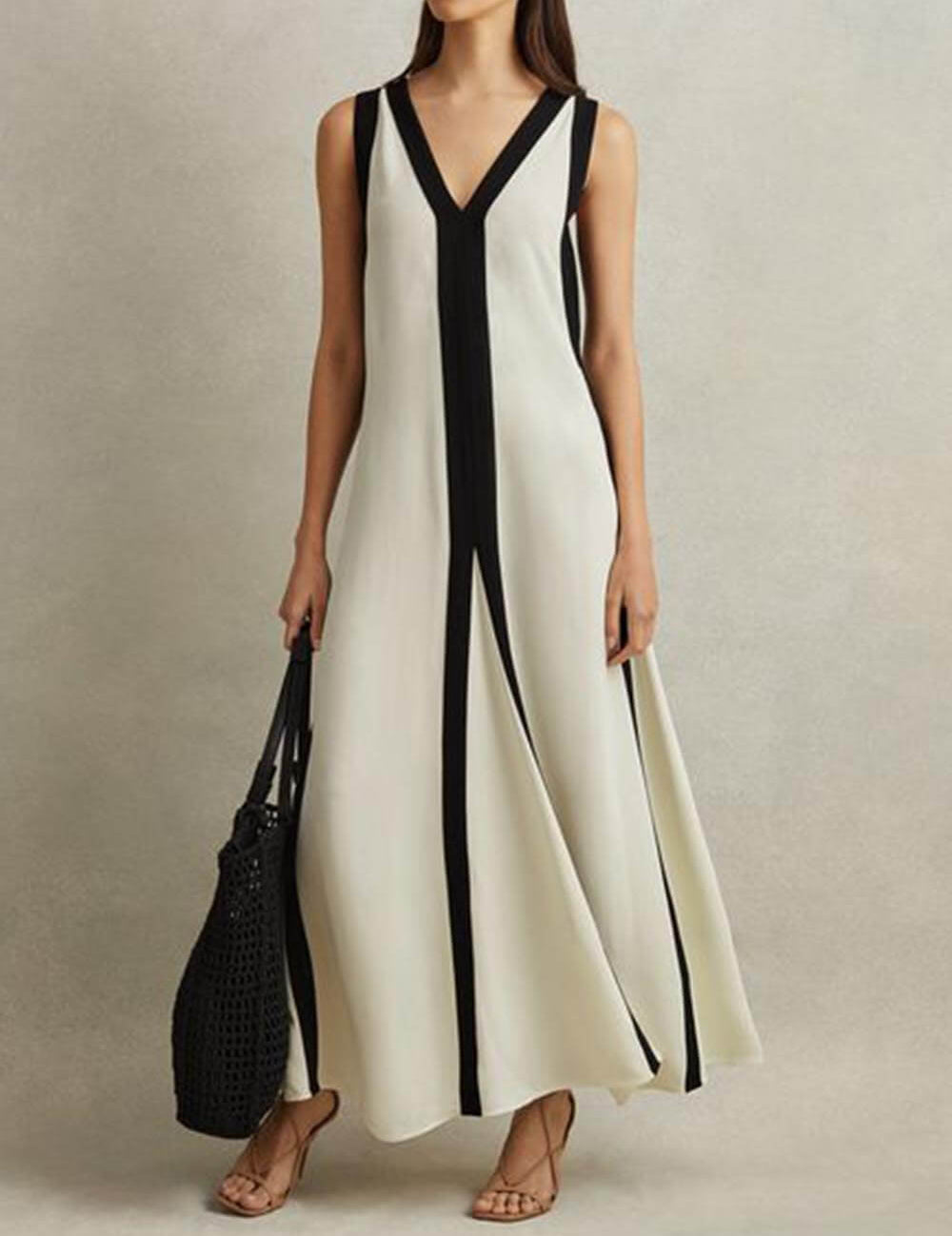 Robe longue Colorblock réversible trapèze
