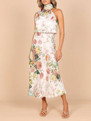 Robe longue fleurie col licou