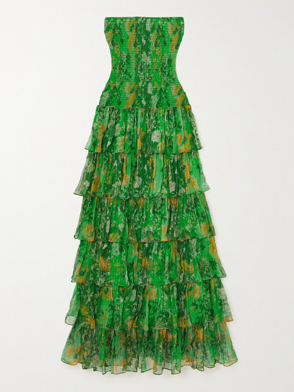 Robe longue bustier à superpositions à imprimé floral