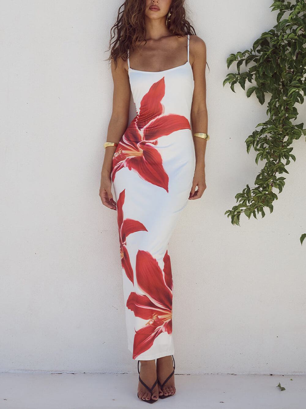 Robe longue abstraite à imprimé floral