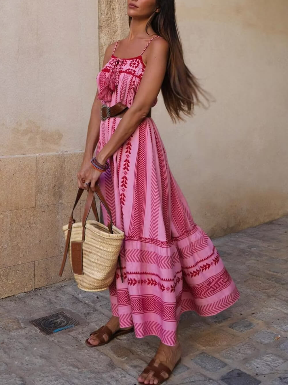 Robe longue en maille patchwork au crochet