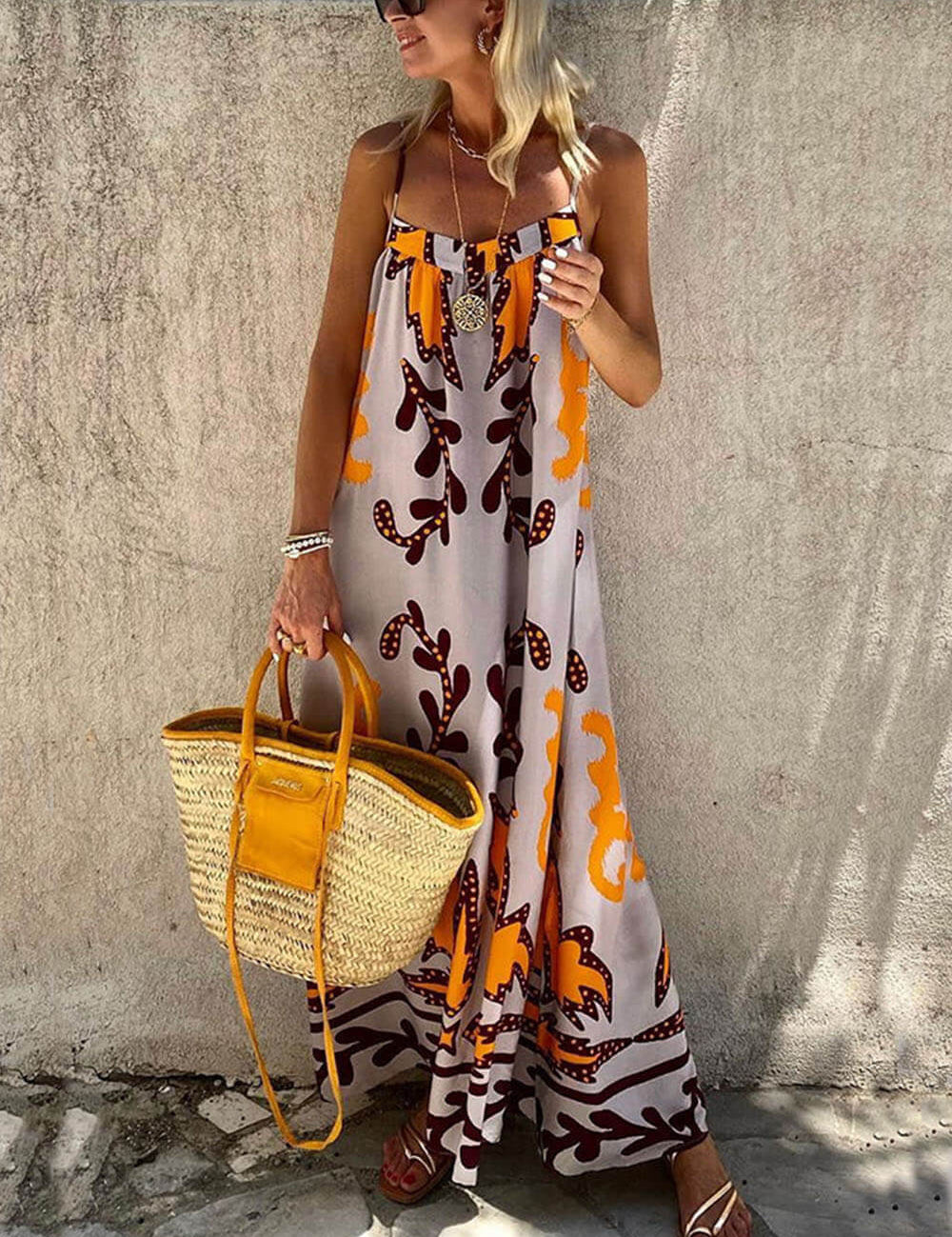Robe longue ample imprimée ethnique