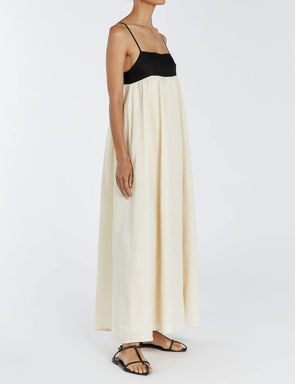 Robe longue ample à bretelles patchwork