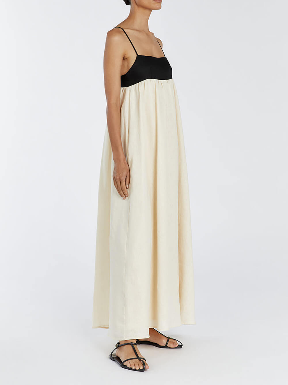 Robe longue ample à bretelles patchwork