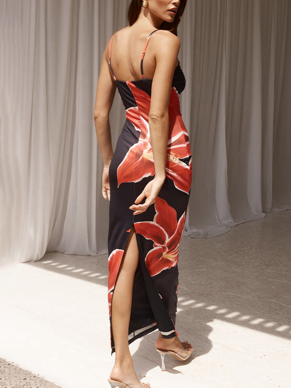 Robe longue abstraite à imprimé floral