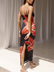 Robe longue abstraite à imprimé floral