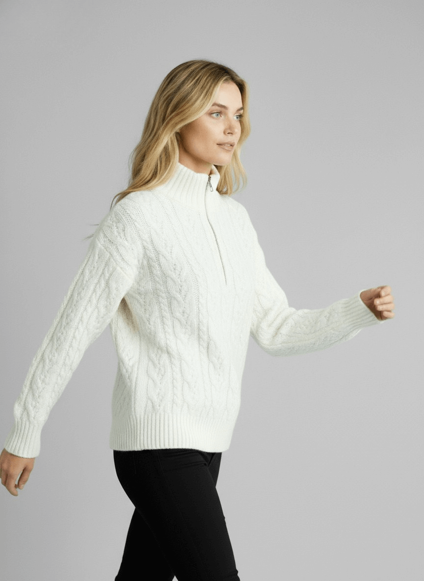 Pull Amy zippé — Blanc (zip noir)
