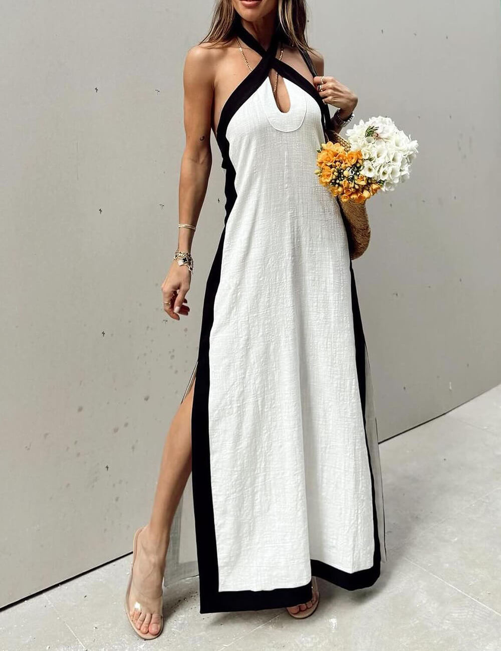 Robe longue col licou fendue