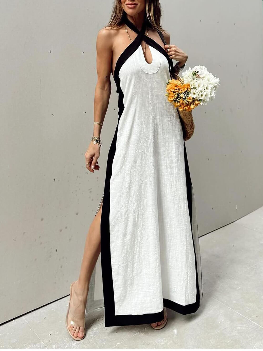 Robe longue col licou fendue