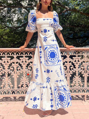 Robe mi-longue manches bouffantes de vacances