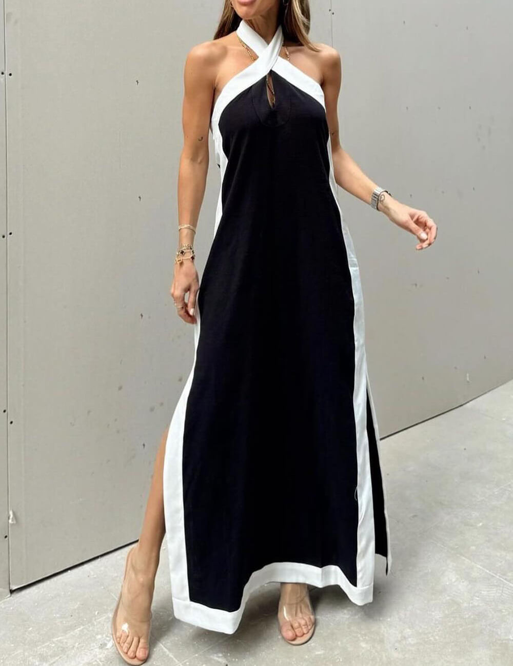 Robe longue col licou fendue