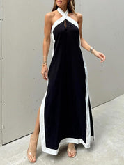 Robe longue col licou fendue