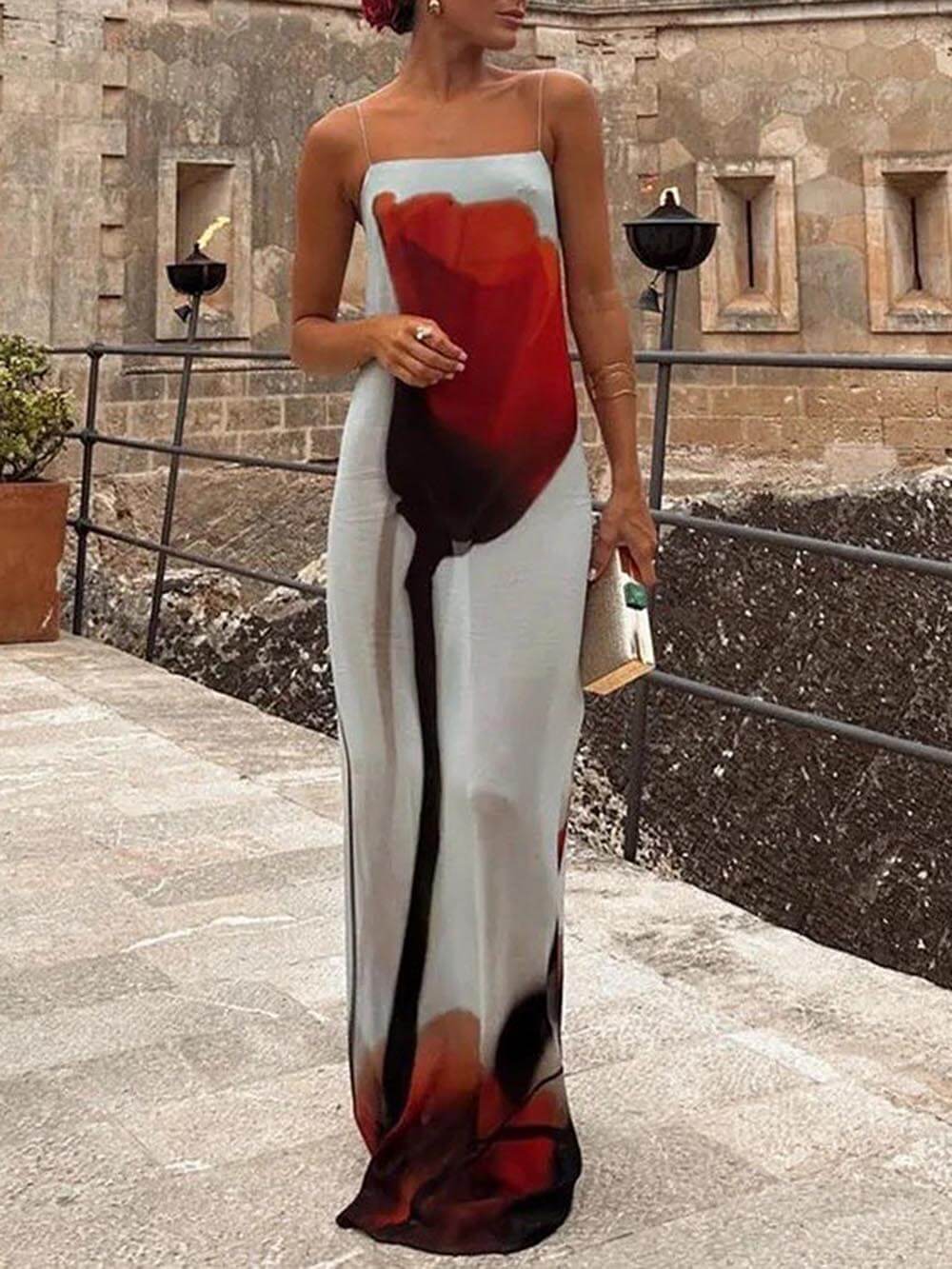 Robe longue abstraite de vacances droite