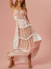 Robe longue rétro à imprimé floral patchwork