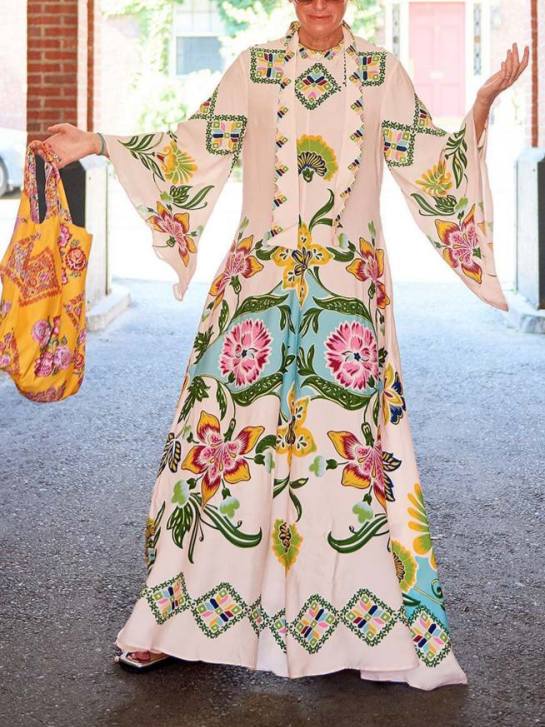 Robe longue raffinée fluide à imprimé floral