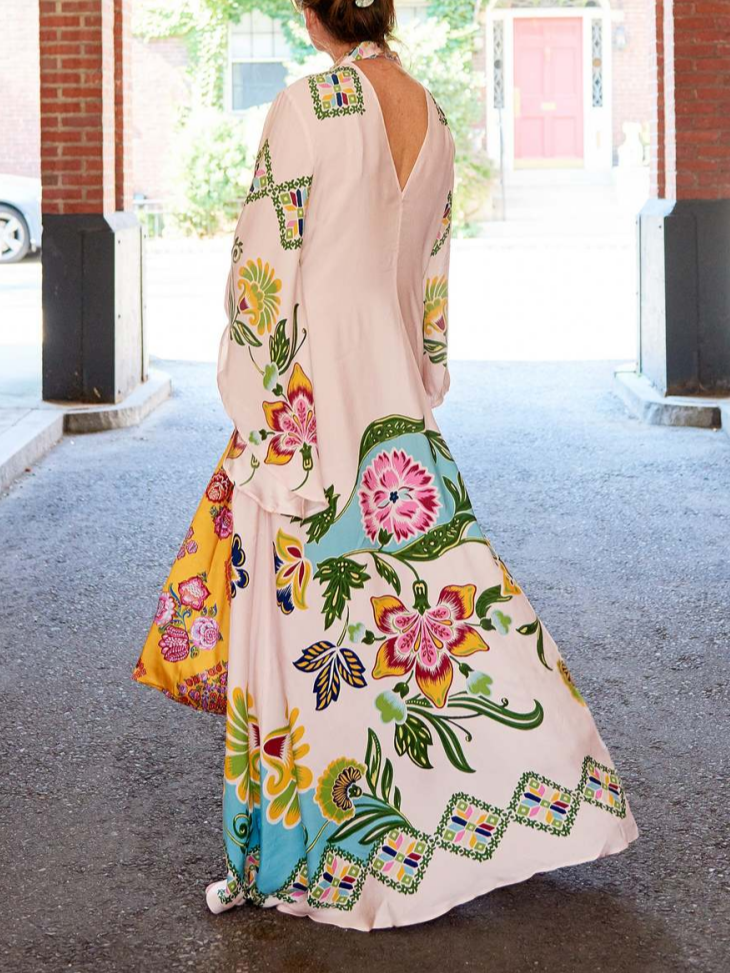 Robe longue raffinée fluide à imprimé floral