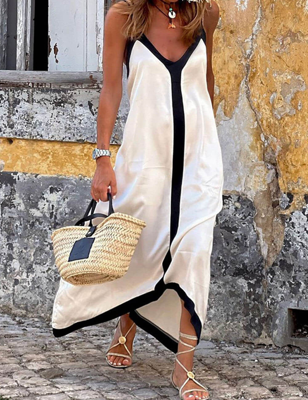 Robe mi-longue à bretelles
