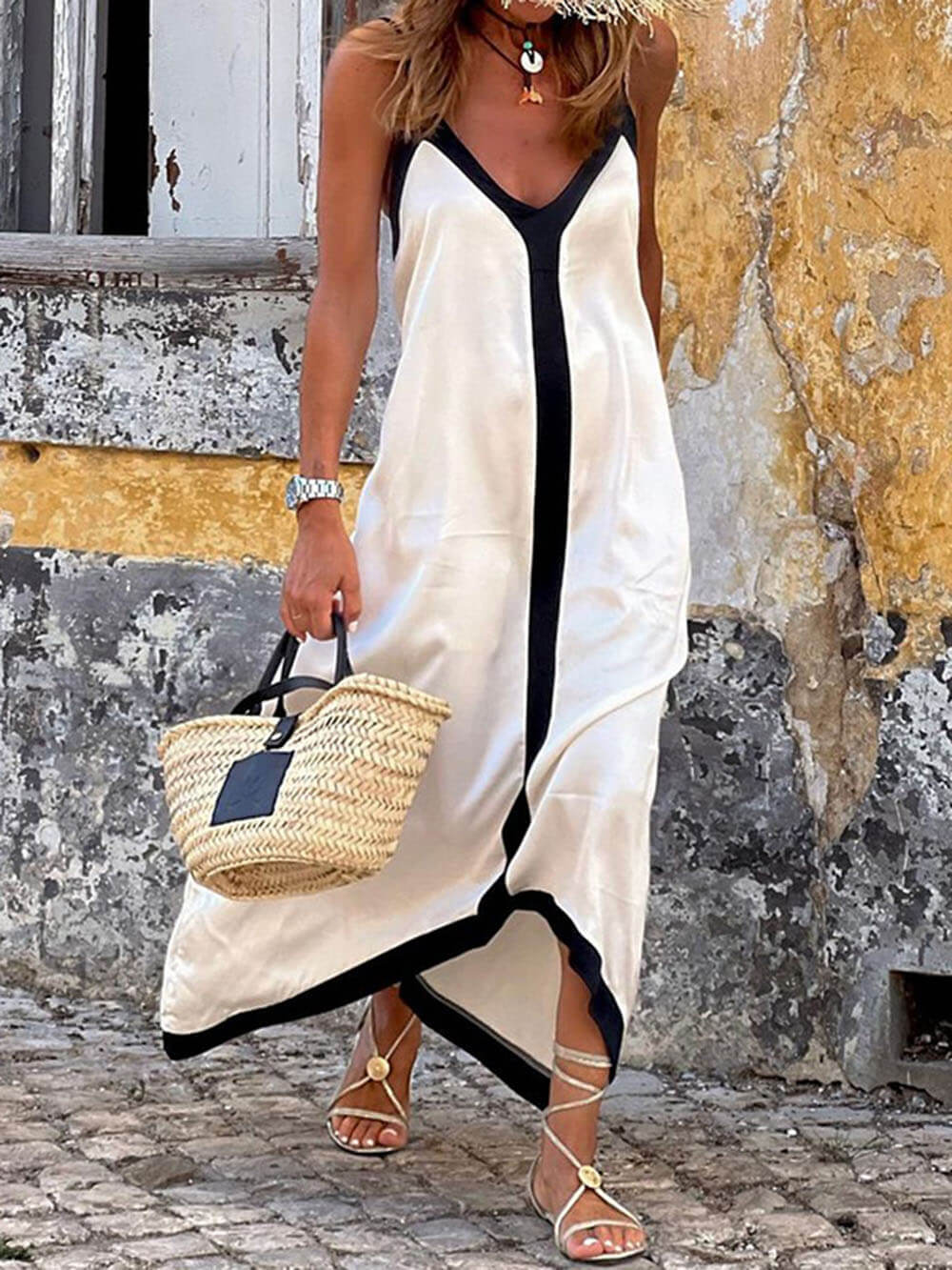 Robe mi-longue à bretelles