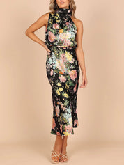 Robe longue fleurie col licou