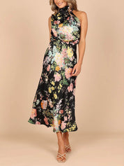 Robe longue fleurie col licou
