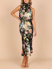 Robe longue fleurie col licou