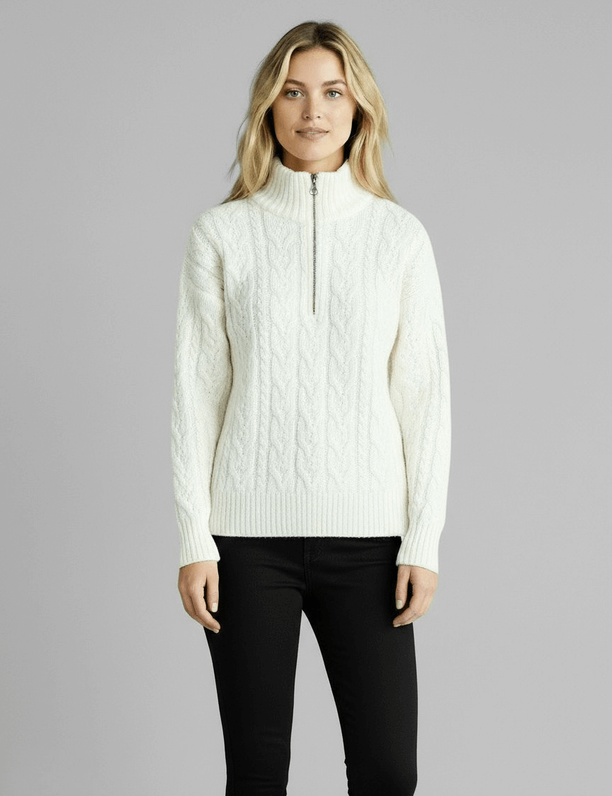 Pull Amy zippé — Blanc (zip noir)