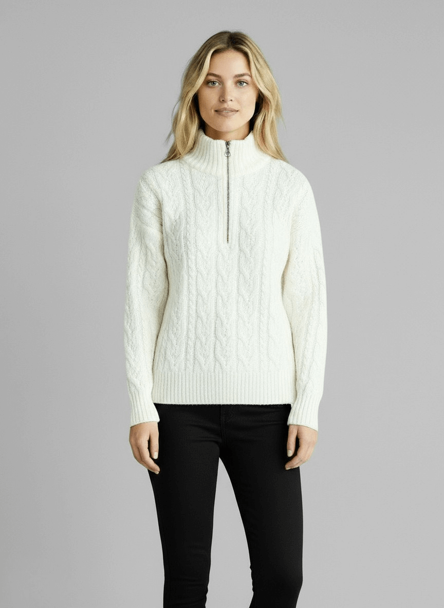 Pull Amy zippé — Blanc (zip noir)