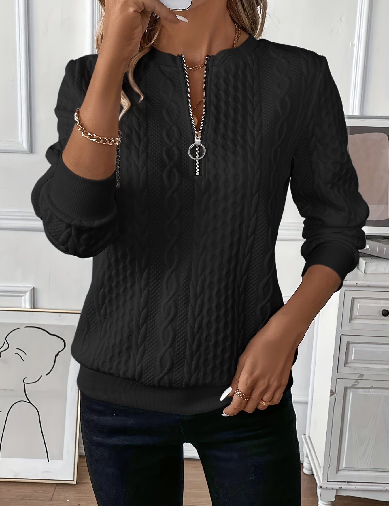 Pull Amy zippé — Blanc (zip noir)