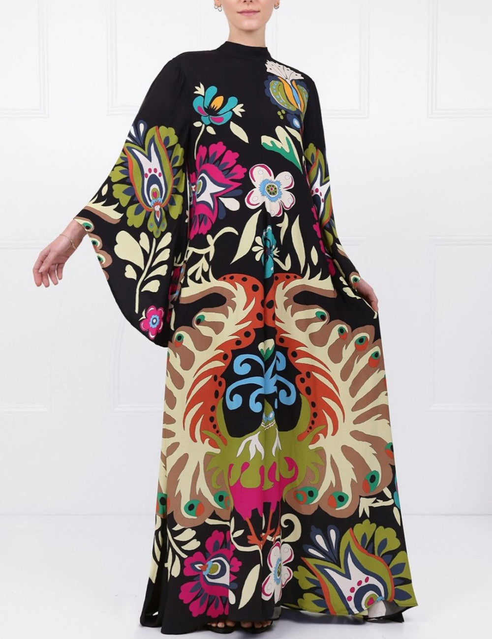 Robe longue Peacock imprimée