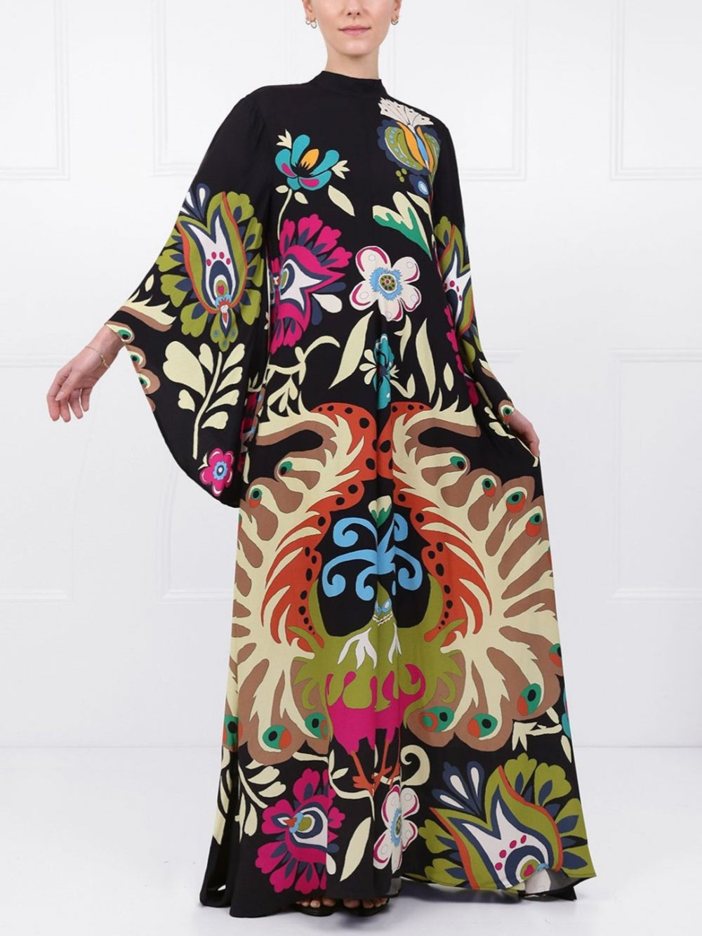 Robe longue Peacock imprimée