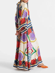 Robe longue raffinée drapée manches cascade