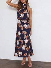 Robe longue fleurie col licou