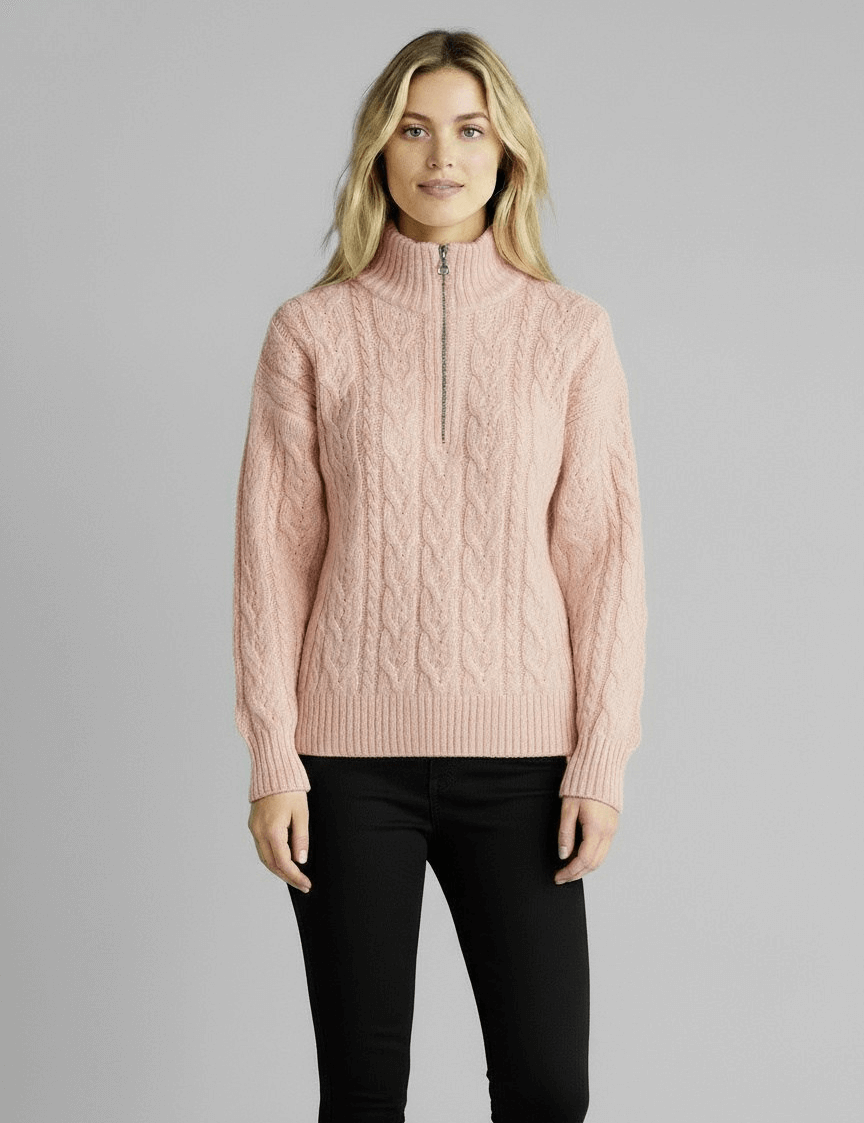 Pull Amy zippé — Blanc (zip noir)