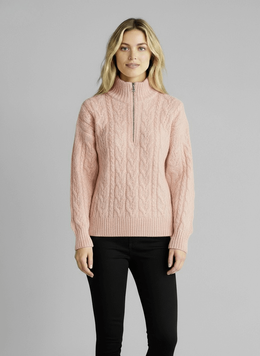 Pull Amy zippé — Blanc (zip noir)
