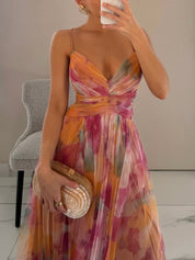 Robe longue élégante à imprimé floral col V