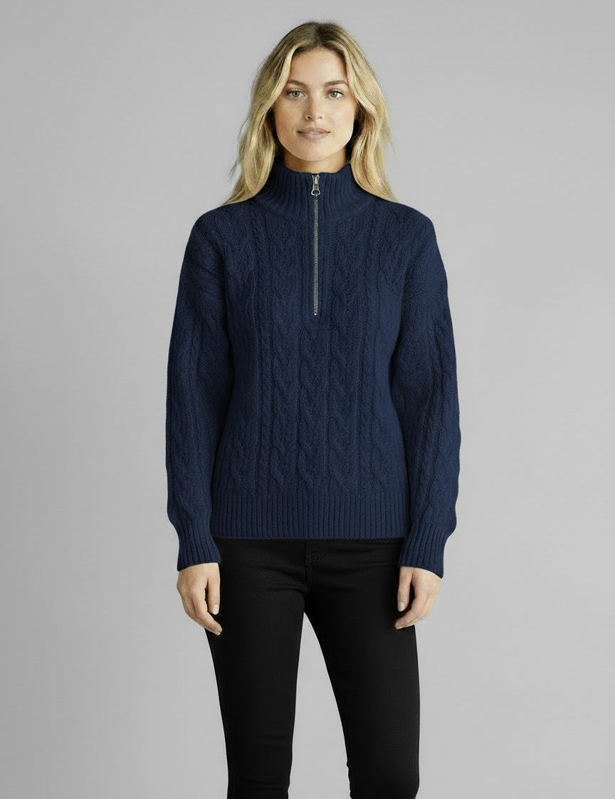 Pull Amy zippé — Blanc (zip noir)