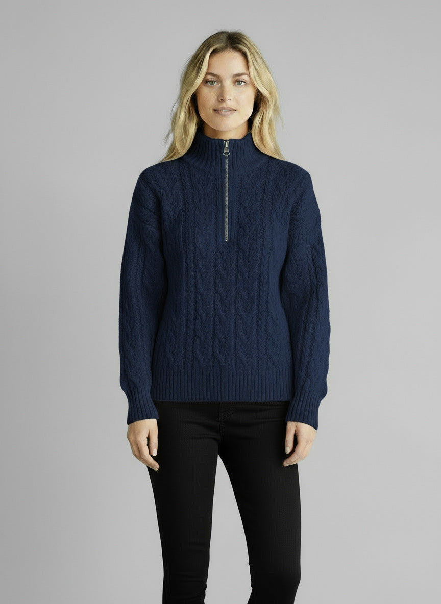 Pull Amy zippé — Blanc (zip noir)