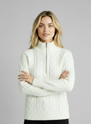 Pull Amy zippé — Blanc (zip noir)