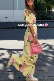 Robe longue Jasmine fleurie à pois en lin