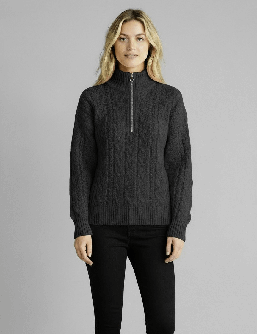 Pull Amy zippé — Blanc (zip noir)