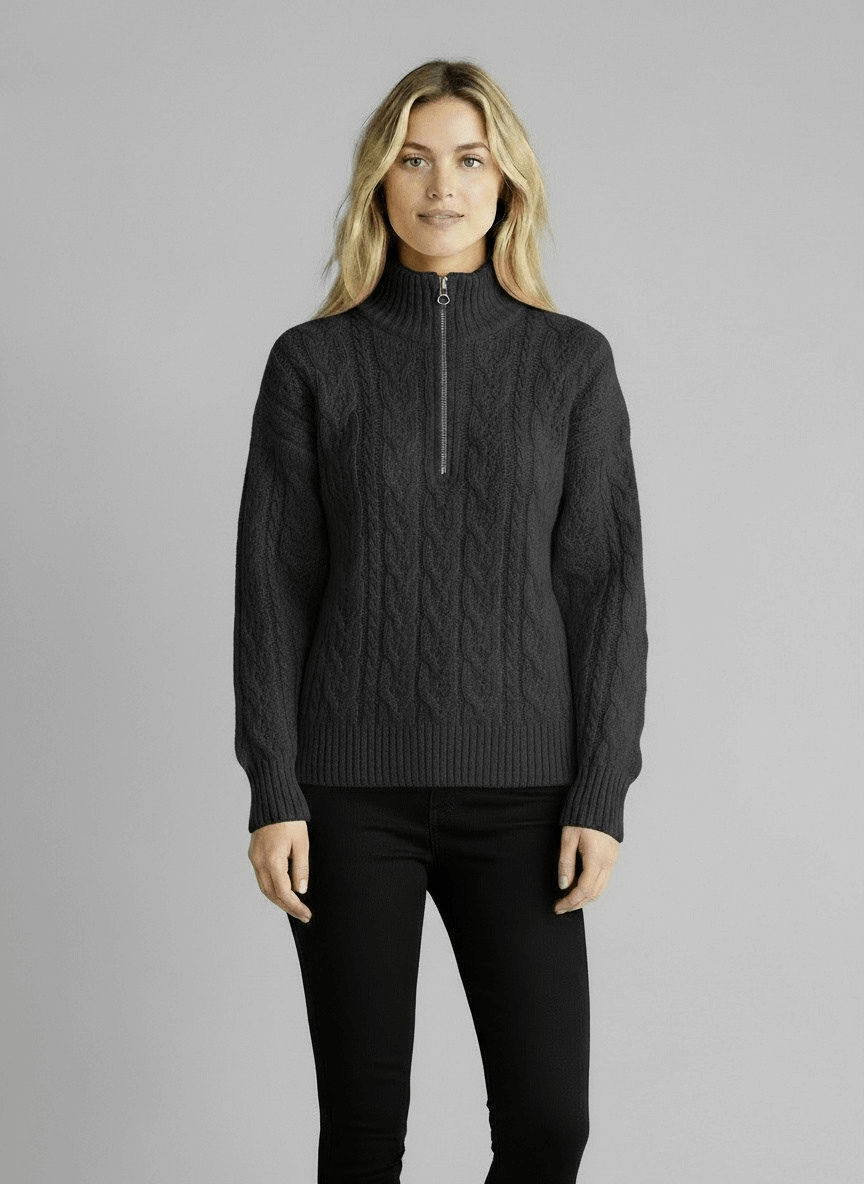 Pull Amy zippé — Blanc (zip noir)