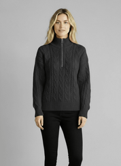 Pull Amy zippé — Blanc (zip noir)