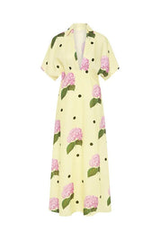 Robe longue Jasmine fleurie à pois en lin