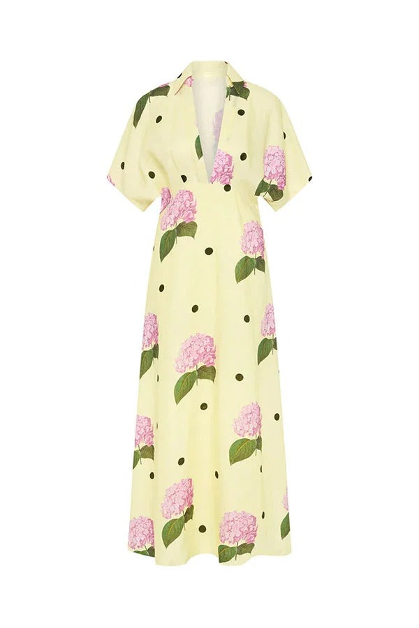 Robe longue Jasmine fleurie à pois en lin